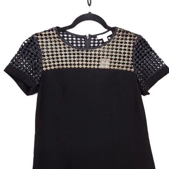 Banana Republic Metallic Lace Tee Dress Black Size Petite 4 Black Mini Sheath - Picture 4 of 12